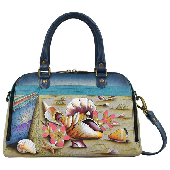 Orinal Hand-Painted Wide Organizer Satchel-Leather Handbag, -_- - Picture 1 of 3